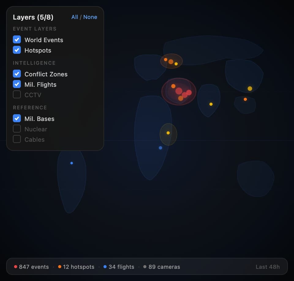 CLERINT 3D Globe — real-time geospatial intelligence visualization